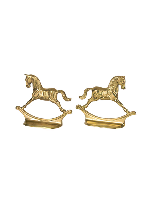 Vintage 1960s Brass Rocking Horse Bookends Weston Table