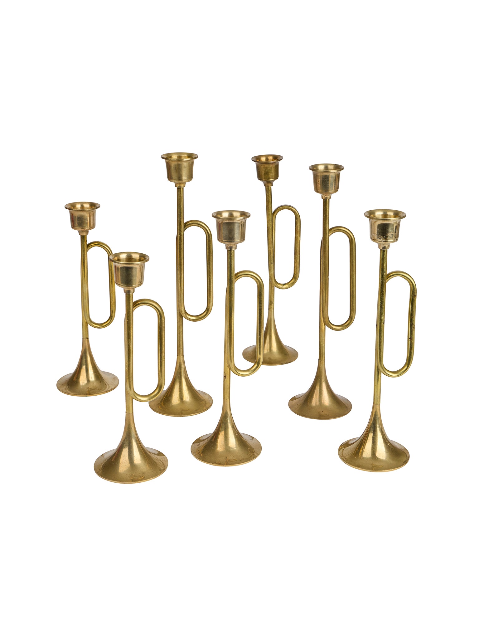 Vintage 1960s Brass Trumpet Candlestick Holder Set Weston Table