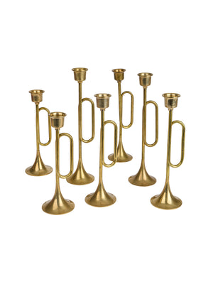  Vintage 1960s Brass Trumpet Candlestick Holder Set Weston Table 
