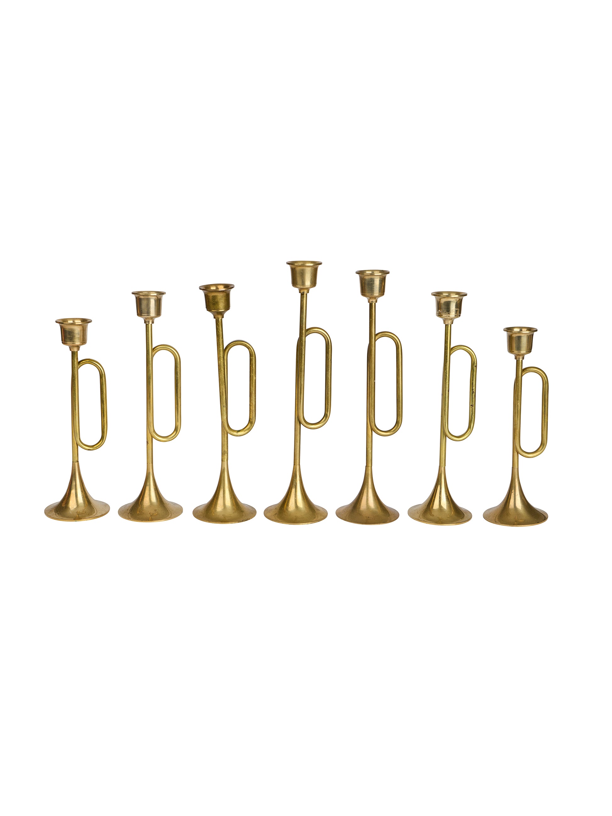 Vintage 1960s Brass Trumpet Candlestick Holder Set Weston Table