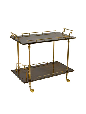  Vintage 1960s Aldo Tura Brass and Lacquered Goatskin Bar Cart Weston Table 