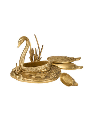  Vintage 1960s Bronze Swan and Cygnet Match Safe Weston Table 