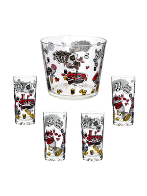  Vintage 1960s Casino Game Night Ice Bucket and High Ball Glasses Weston Table 
