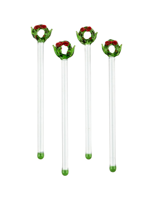 Vintage 1960s Christmas Wreath Swizzle Sticks Weston Table