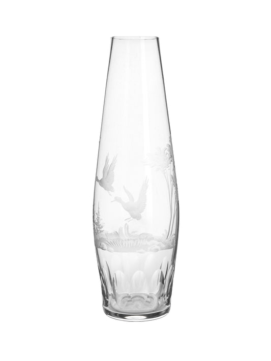 Vintage 1960s Crystal Queen Lace American Wildlife Geese Vase Weston Table