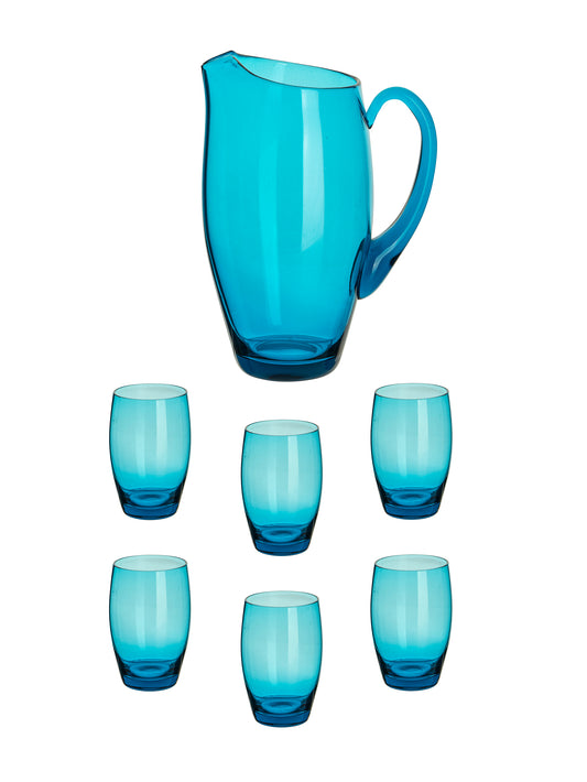 Vintage 1960s English Aqua Pitcher & Glasses Weston Table