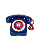 Vintage 1960s English Blue with Red Dial Cradle Telephone Weston Table