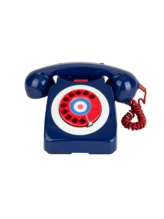 Vintage 1960s English Blue with Red Dial Cradle Telephone Weston Table