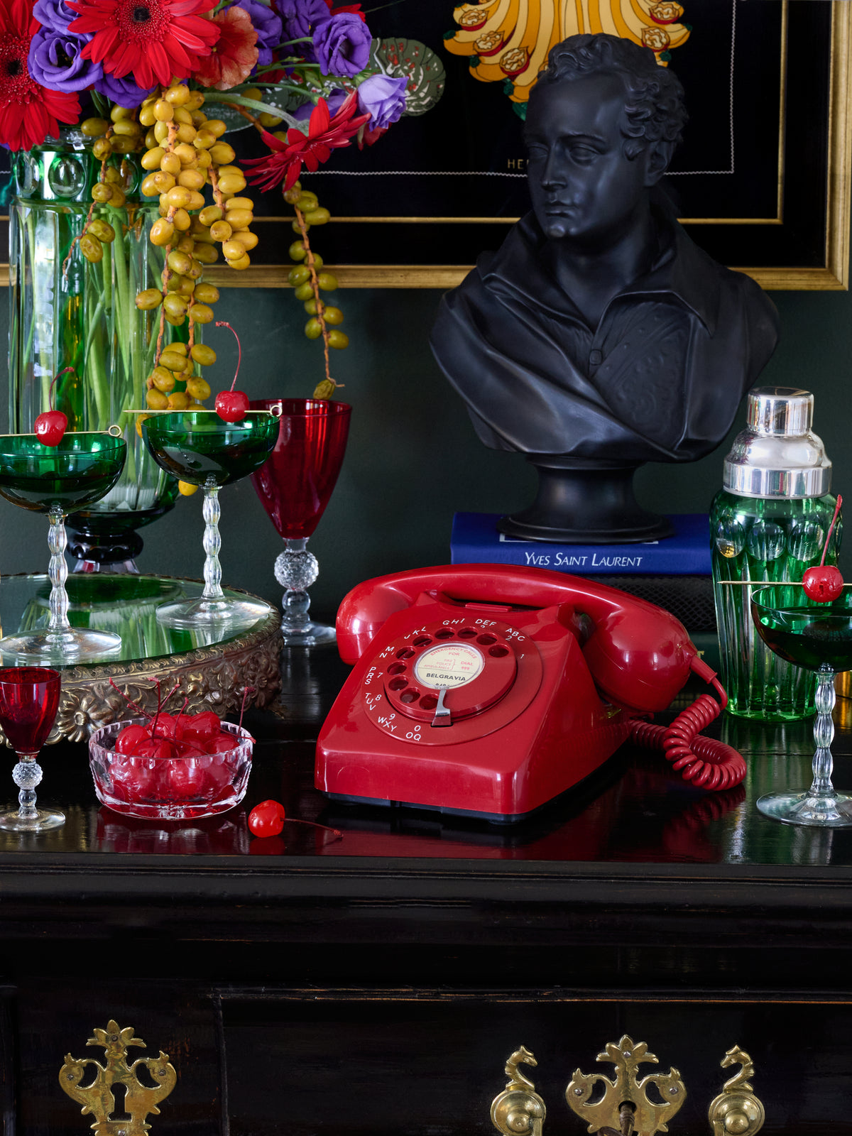 Vintage 1960s English Red Cradle Telephone Weston Table