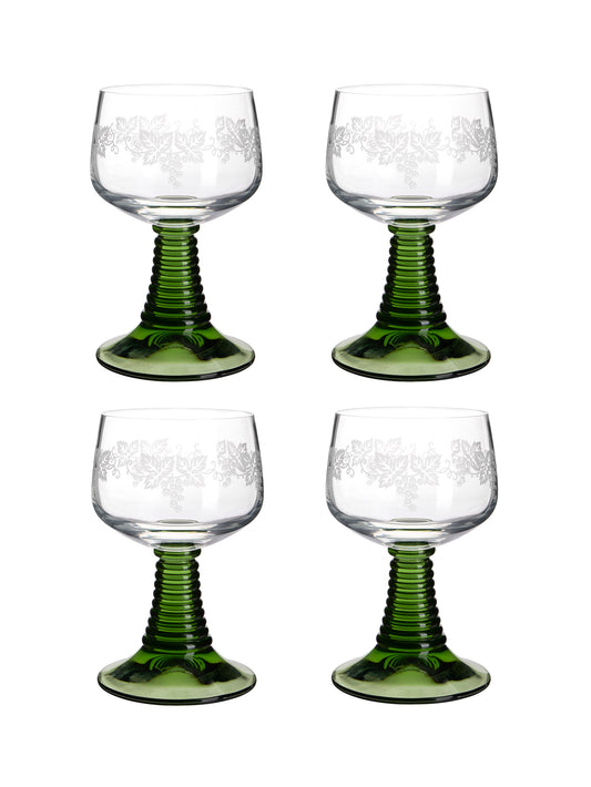 Vintage 1960s Etched Olive Beehive Wine Glasses Weston Table