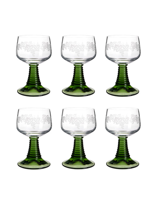 Vintage 1960s Etched Olive Beehive Wine Glasses Weston Table