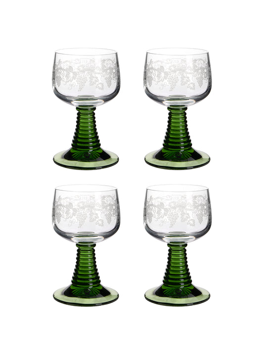Vintage 1960s Etched Olive Beehive Wine Glasses Weston Table