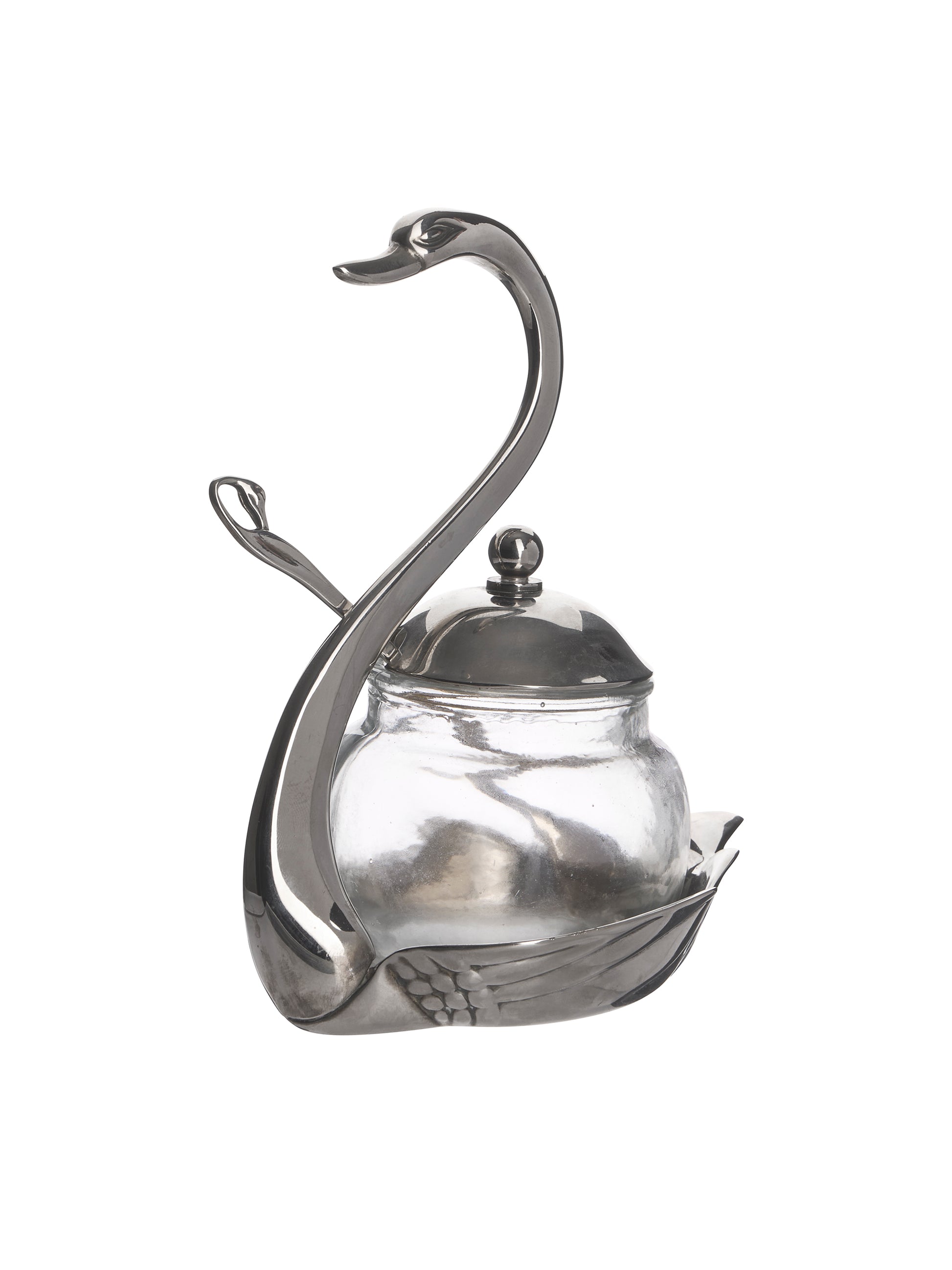 Vintage 1960s French Silver Plate Swan Glass Condiment Jar Weston Table