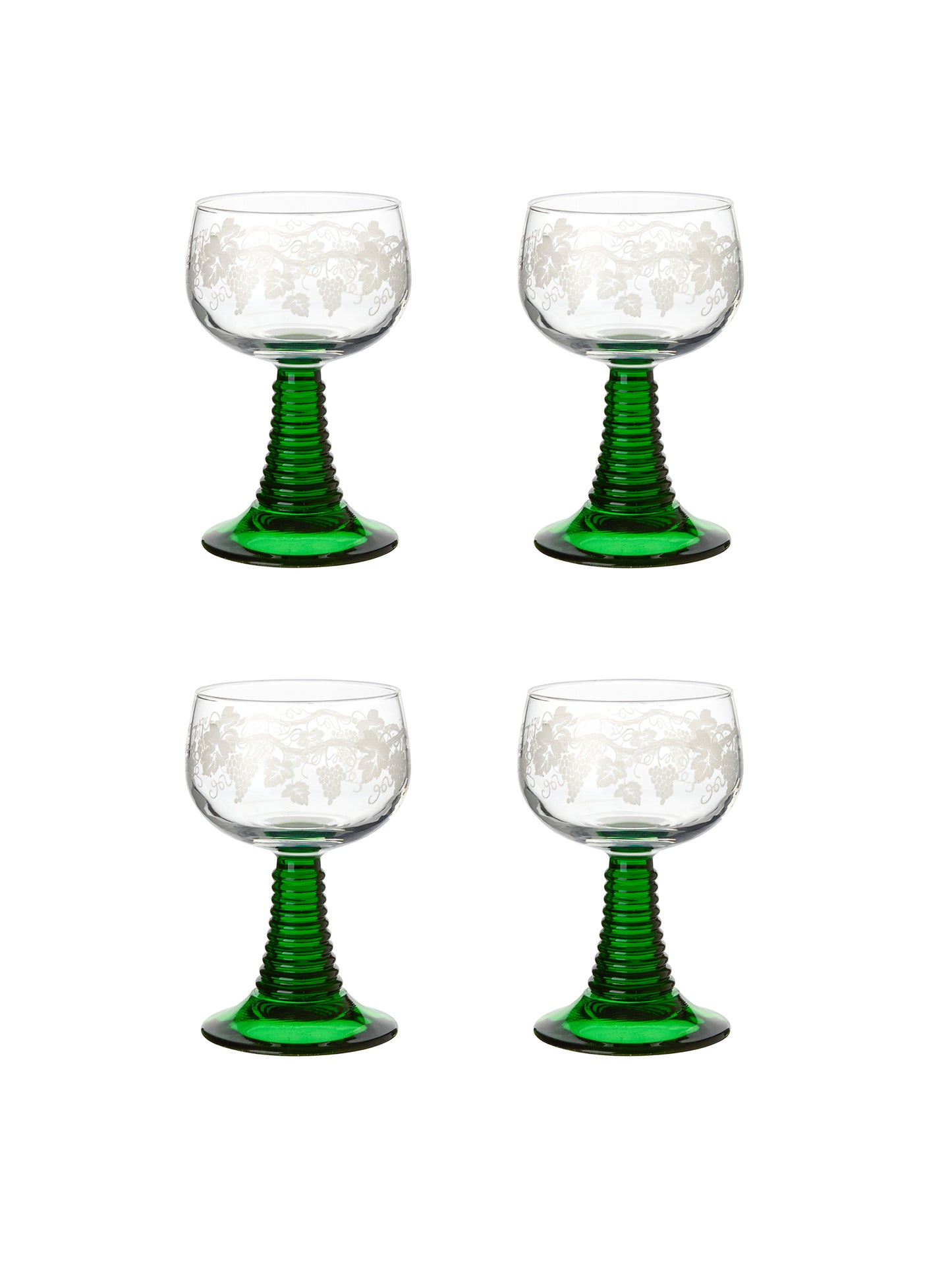 Vintage 1960s French White Wine Etched Trumpet Glasses Weston Table