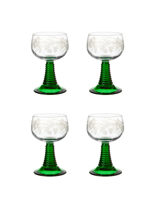 Vintage 1960s French White Wine Etched Trumpet Glasses Weston Table