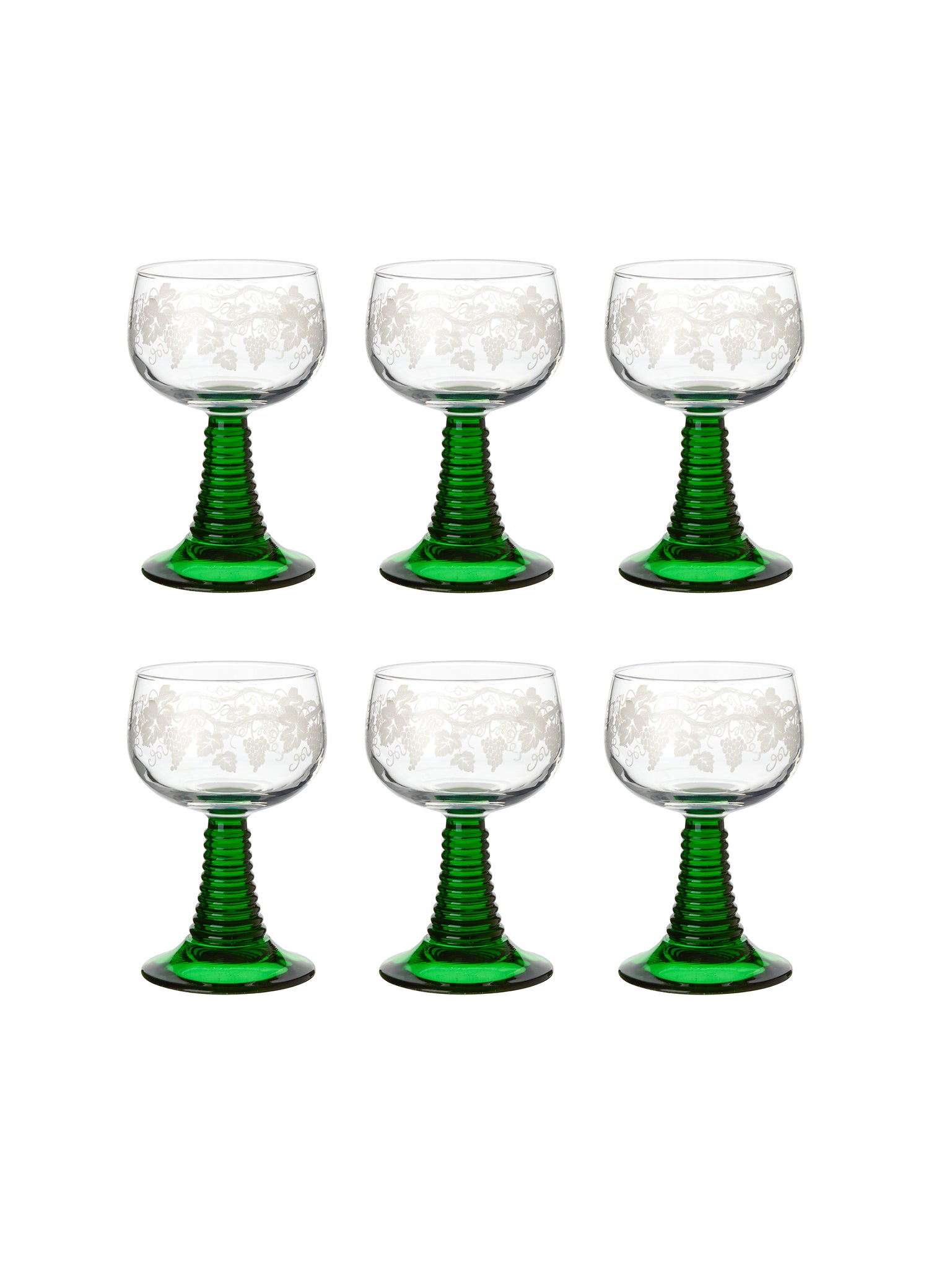 Vintage 1960s French White Wine Etched Trumpet Glasses Weston Table