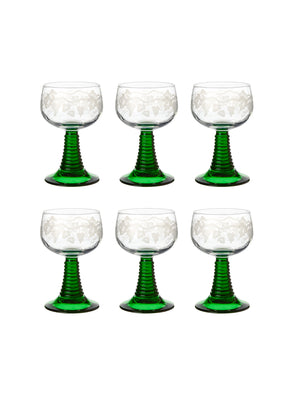  Vintage 1960s French White Wine Etched Trumpet Glasses Weston Table 