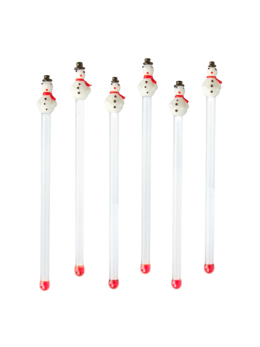 Vintage 1960s Georges Briard Snowman Glass Cocktail Stirrers Set of Six Weston Table