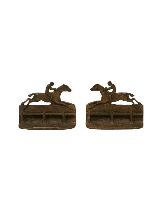 Vintage 1960s Horse and Jockey Cast Iron Bookends Weston Table
