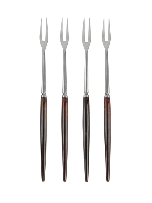 Vintage 1960s Japanese Long Teak Handled Forks Set of Four Weston Table