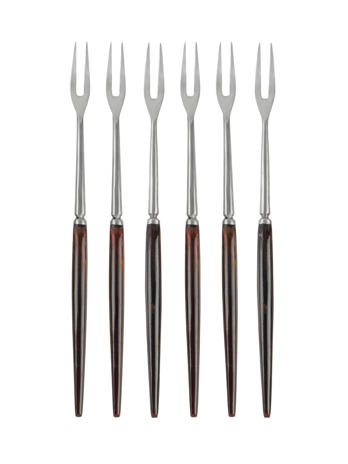 Vintage 1960s Japanese Long Teak Handled Forks Set of Six Weston Table