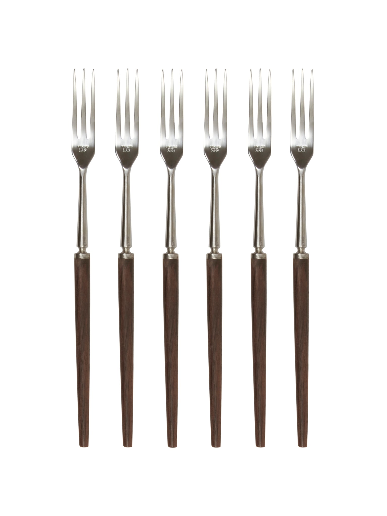 Vintage 1960s Japanese Teak Handled Long Forks Set of Six Weston Table