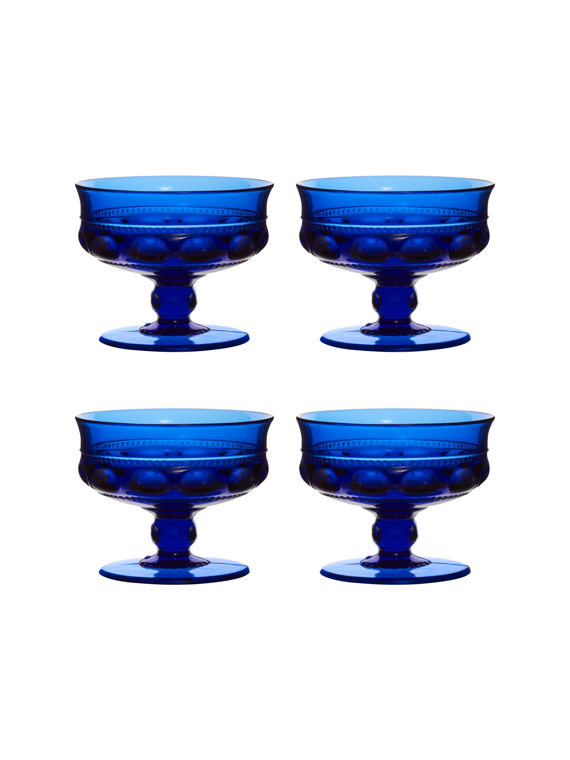Vintage 1960s King's Crown Cobalt Champagne Coupes Set of Four Weston Table