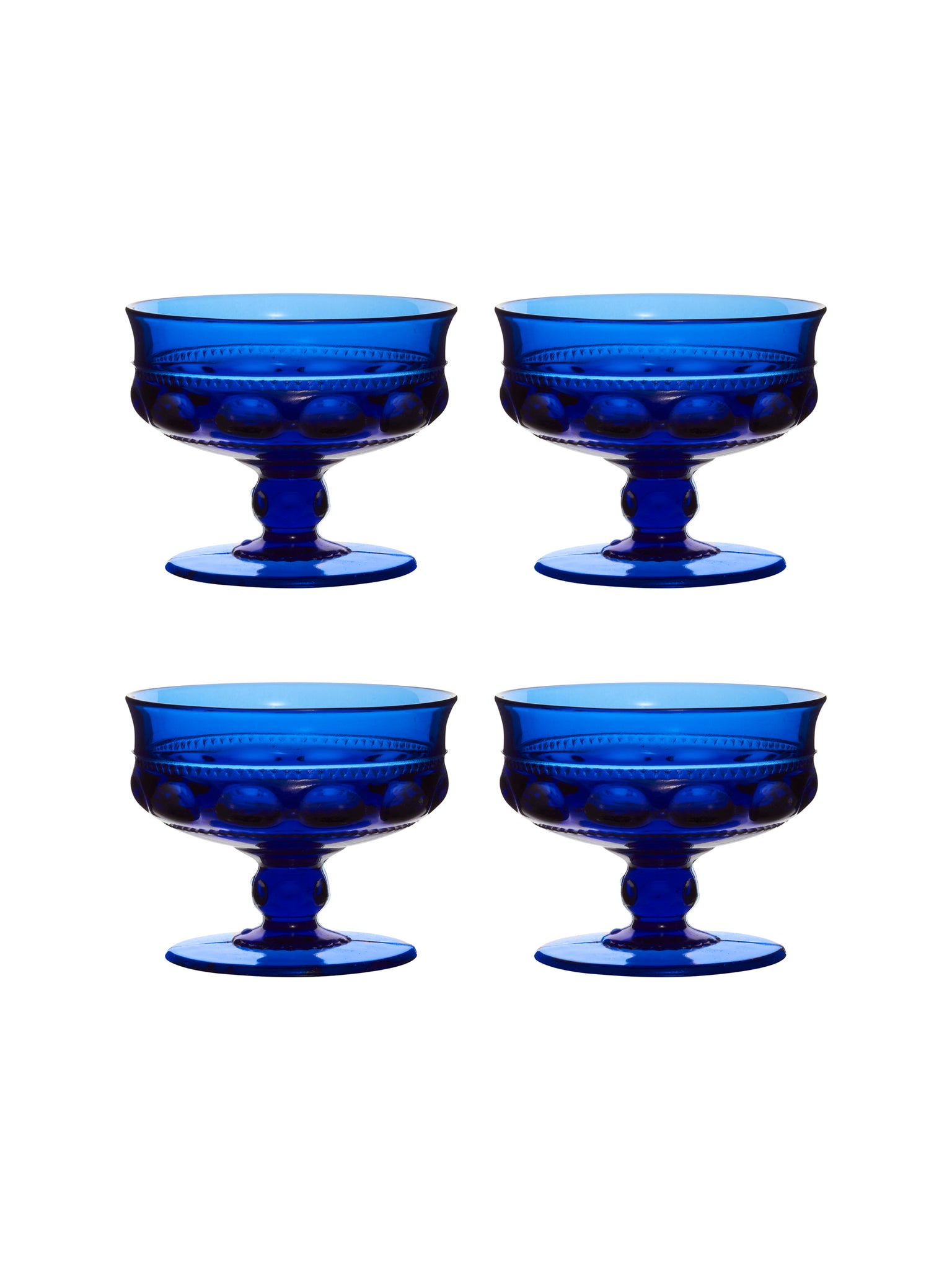 Vintage 1960s King's Crown Cobalt Champagne Coupes Set of Four Weston Table