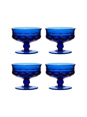  Vintage 1960s King's Crown Cobalt Champagne Coupes Set of Four Weston Table 