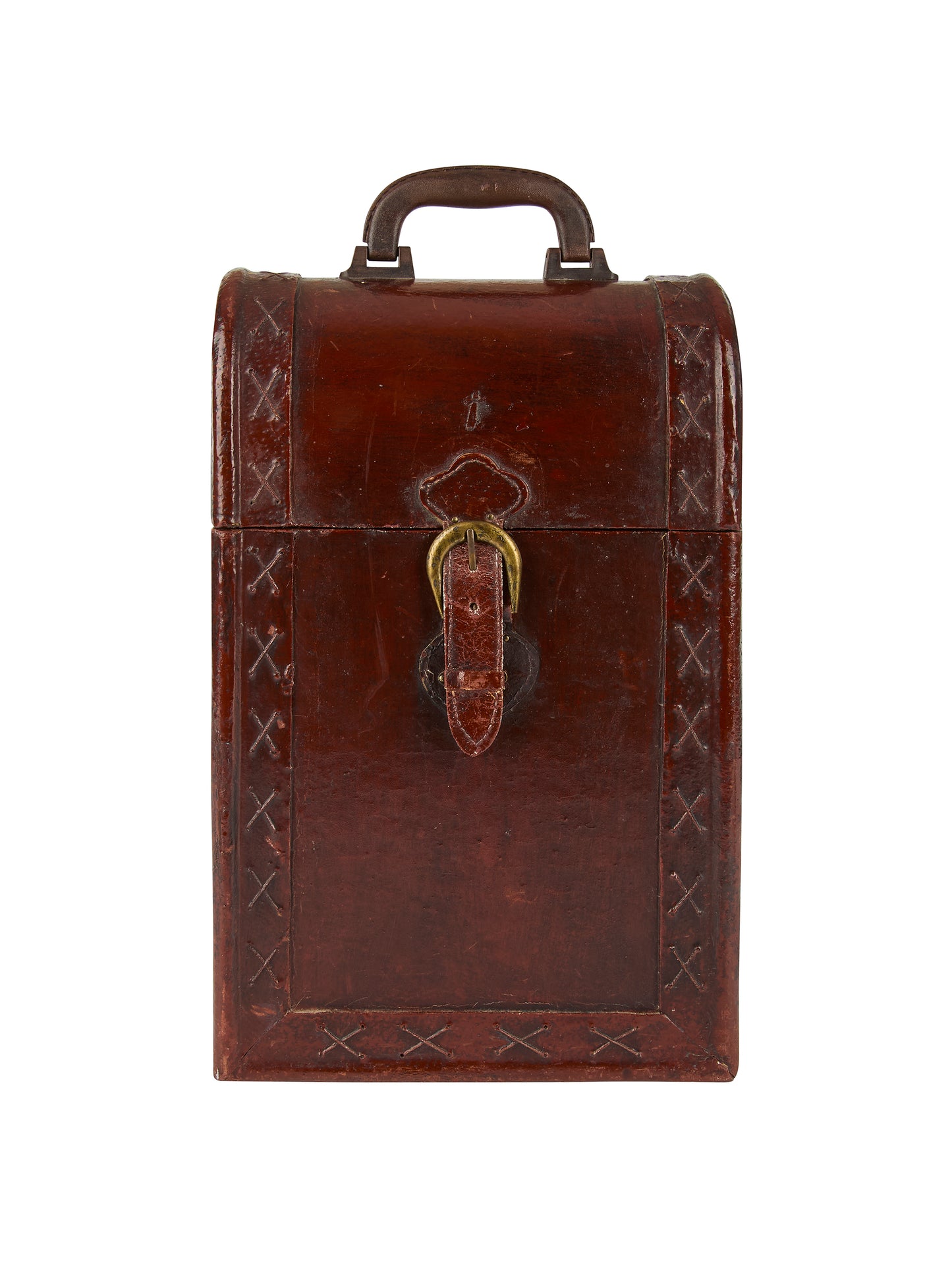 Vintage 1960s Leather and Wood Bottle Carrier Weston Table
