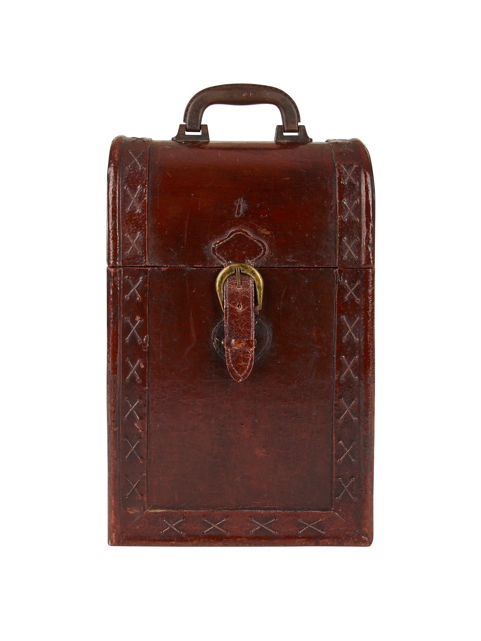 Vintage 1960s Leather and Wood Bottle Carrier Weston Table
