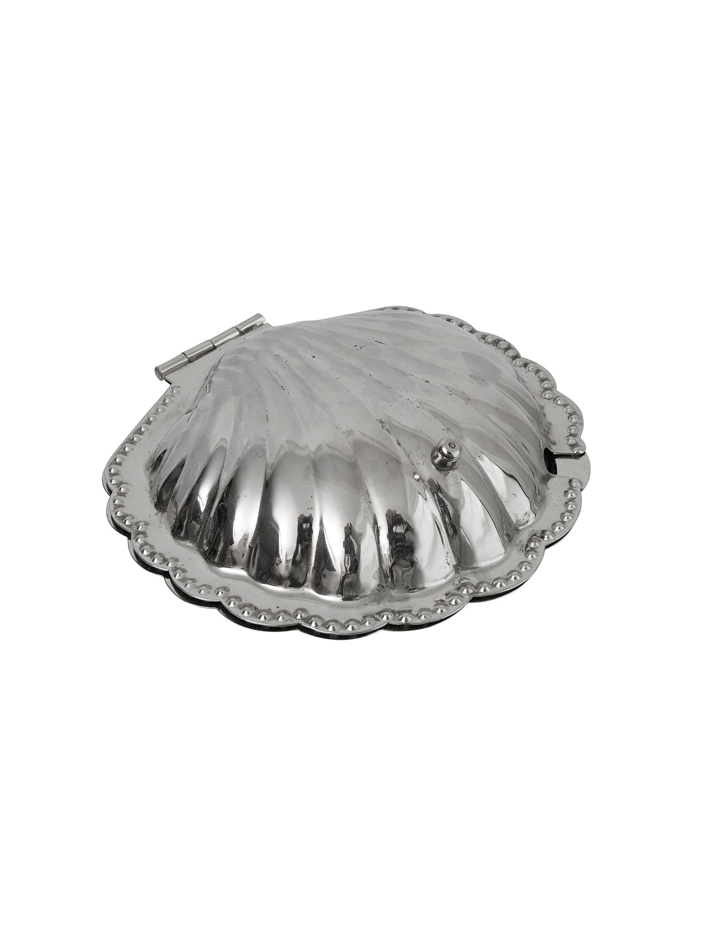 Vintage 1960s Lidded Silver Plate Clam Shell with Glass Dish Weston Table
