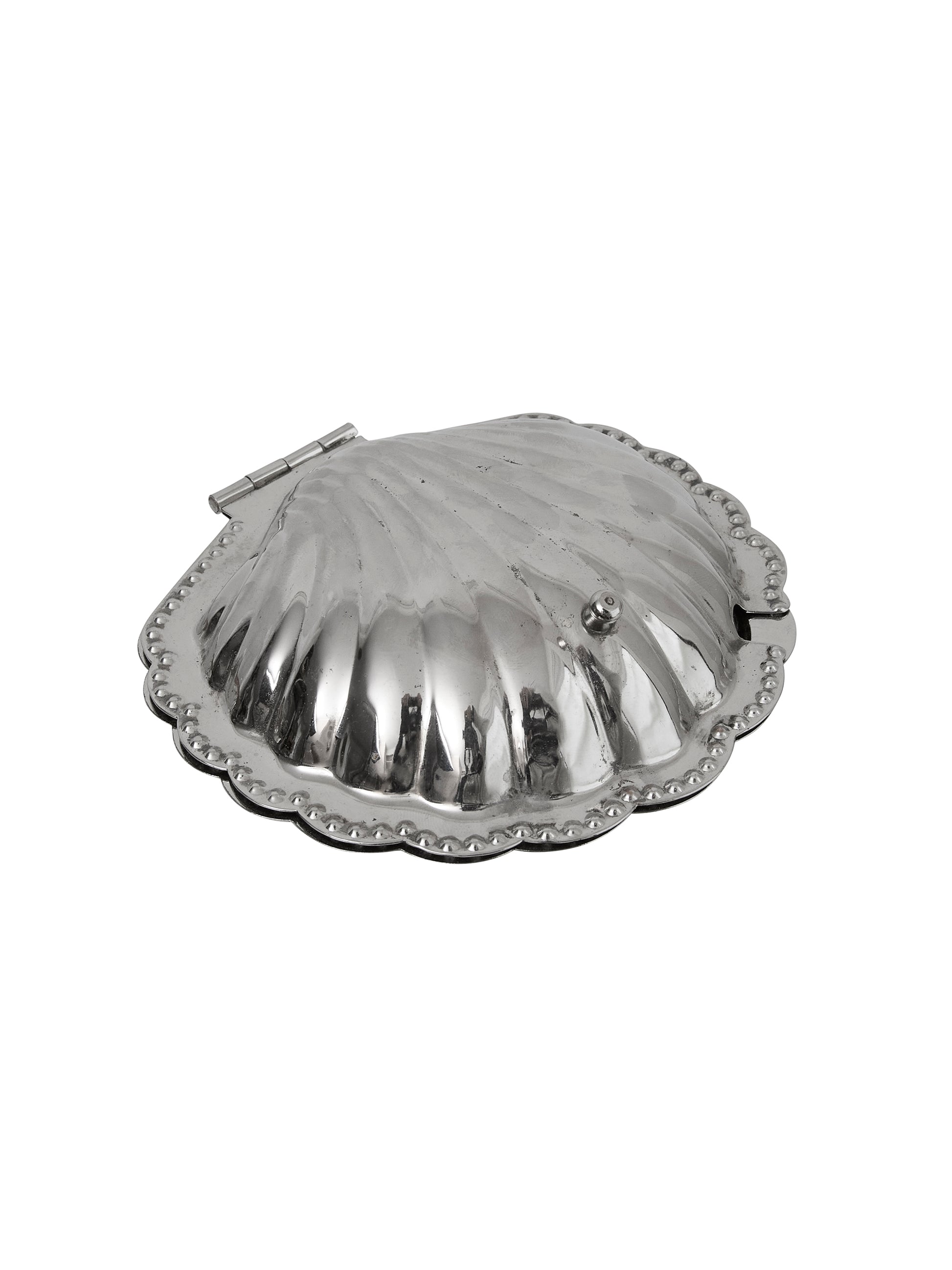 Vintage 1960s Lidded Silver Plate Clam Shell with Glass Dish Weston Table