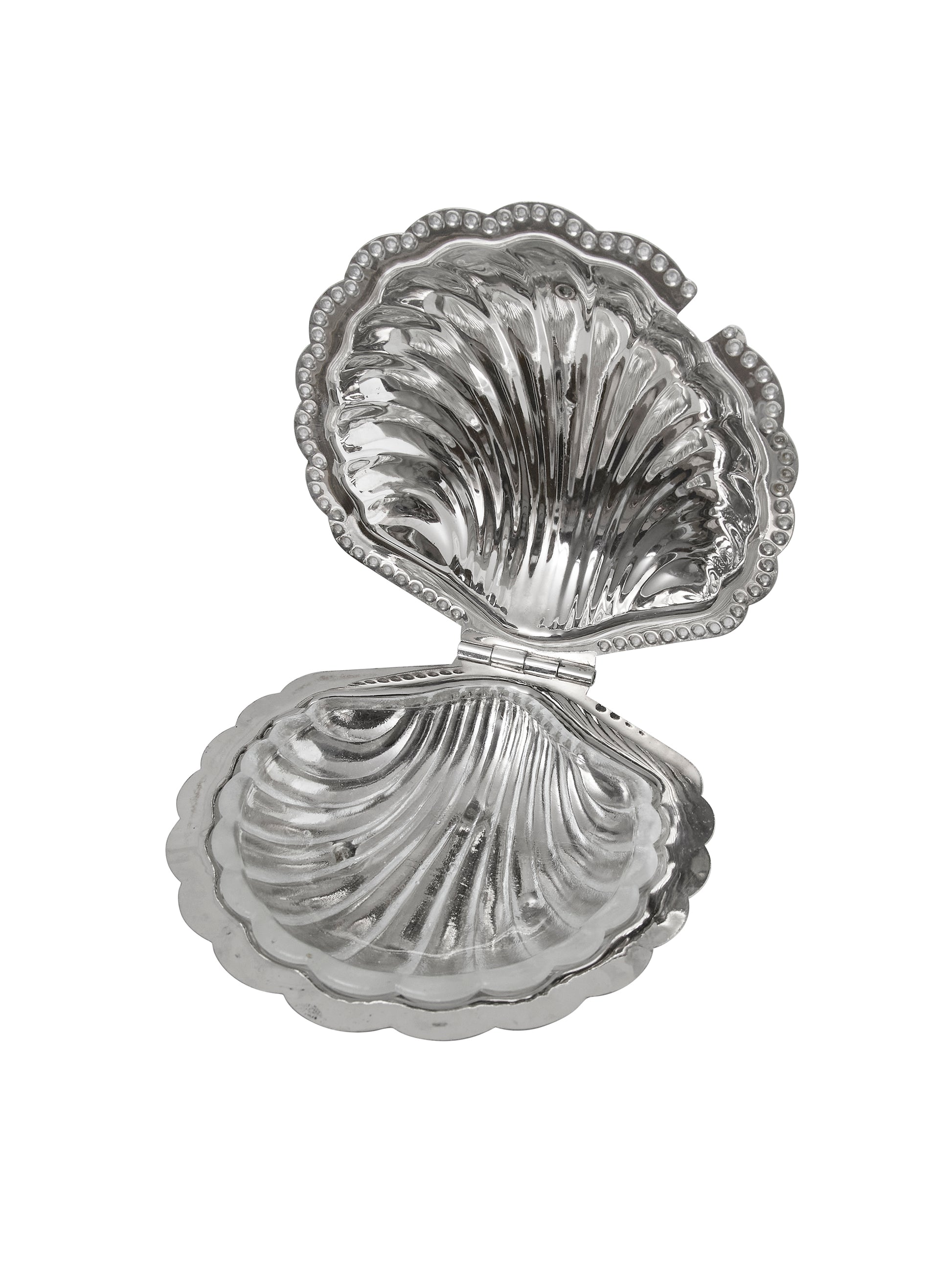 Vintage 1960s Lidded Silver Plate Clam Shell with Glass Dish Weston Table