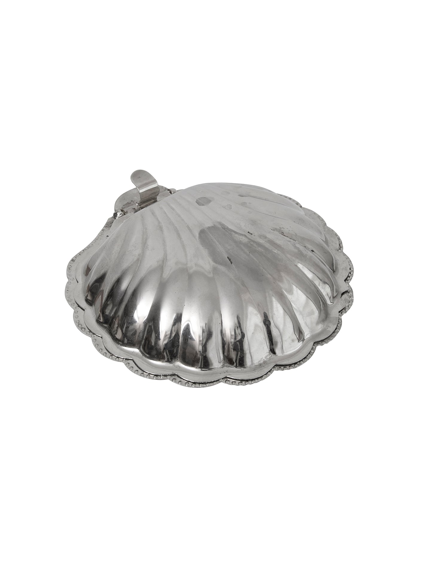 Vintage 1960s Lidded Silver Plate Clam Shell with Glass Dish Weston Table