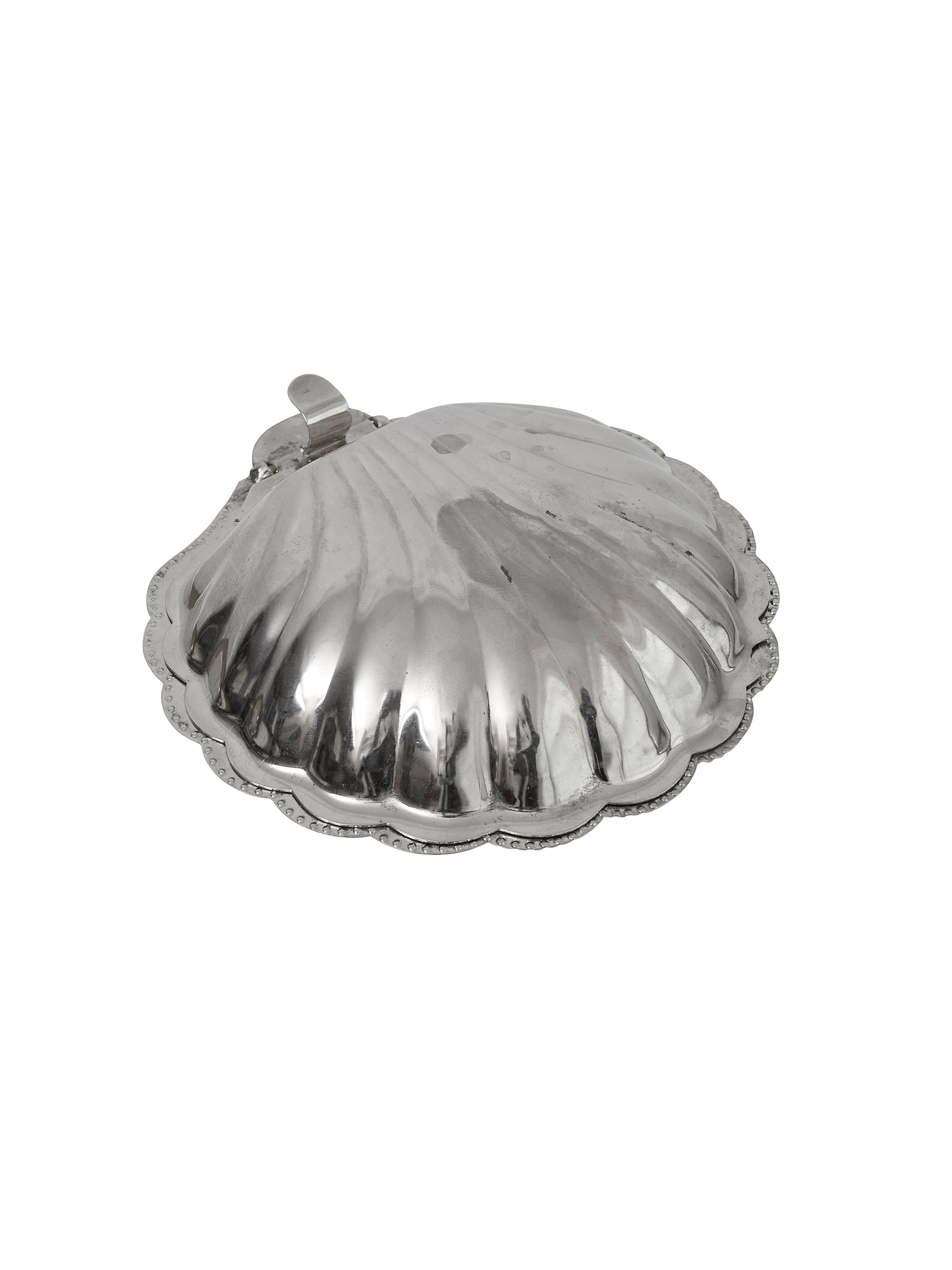 Vintage 1960s Lidded Silver Plate Clam Shell with Glass Dish Weston Table