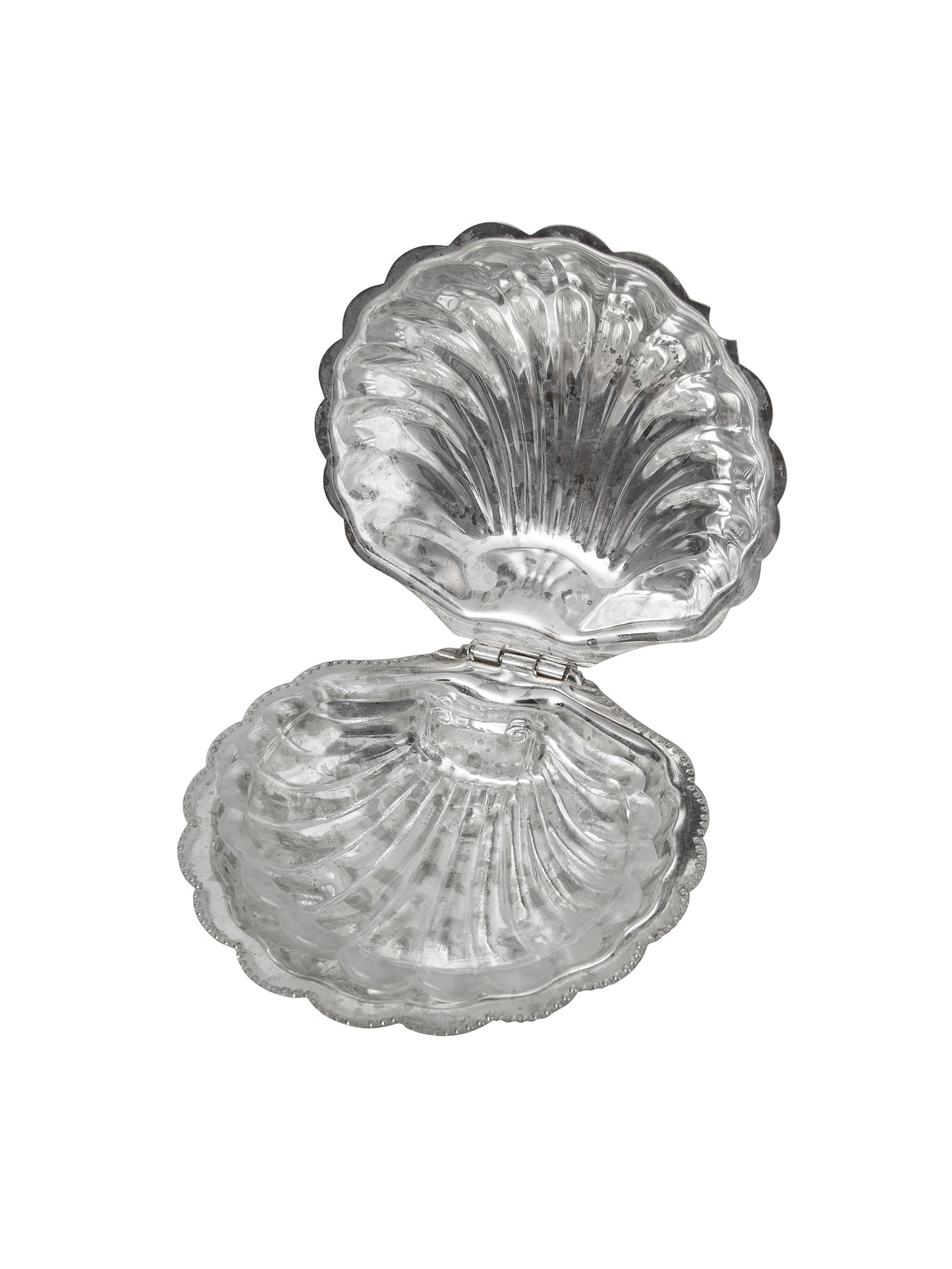 Vintage 1960s Lidded Silver Plate Clam Shell with Glass Dish Weston Table