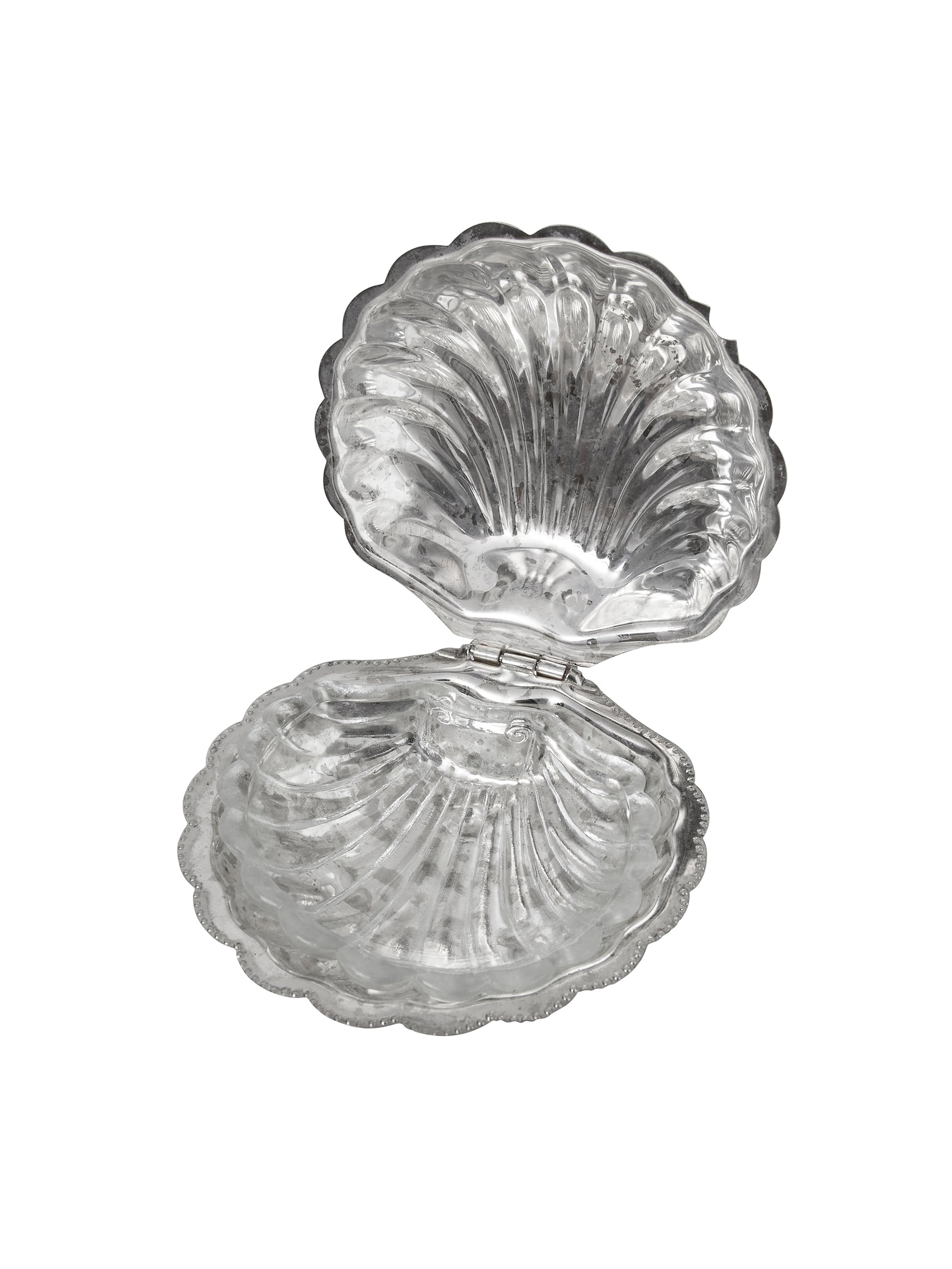 Vintage 1960s Lidded Silver Plate Clam Shell with Glass Dish Weston Table