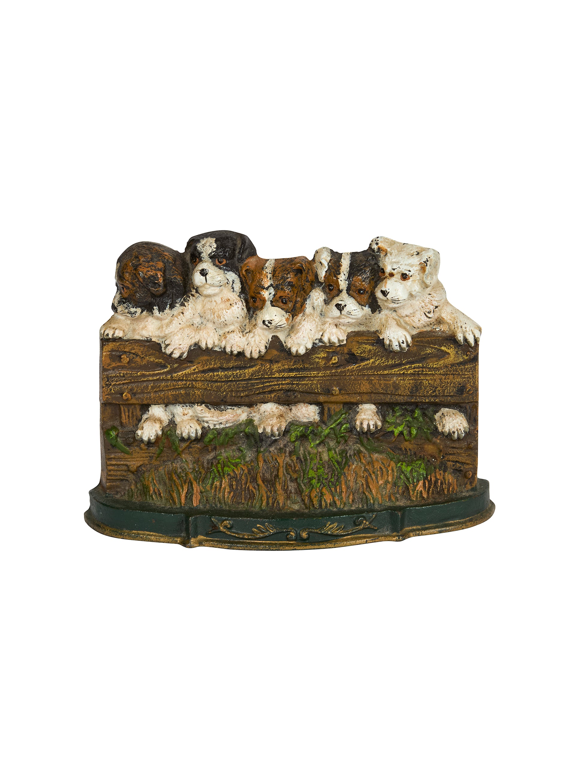 Vintage 1960s Puppies on Fence Cast Iron Doorstop Weston Table