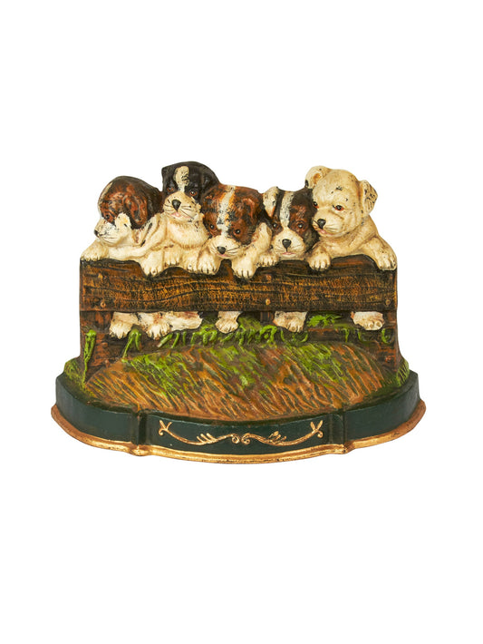 Vintage 1960s Puppies on Fence Cast Iron Doorstop Weston Table