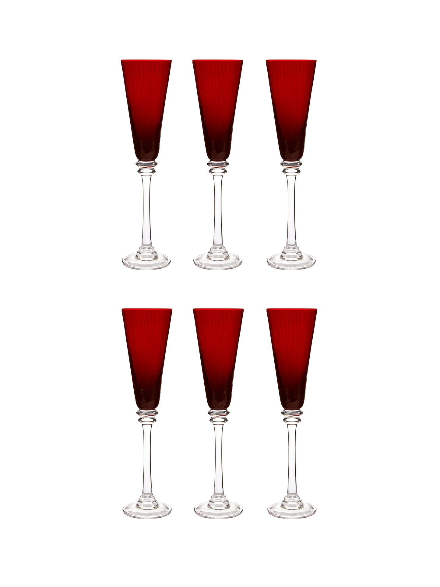 Vintage 1960s Ruby Red Champagne Flutes Set of Six Weston Table