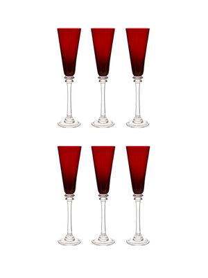  Vintage 1960s Ruby Red Champagne Flutes Set of Six Weston Table 