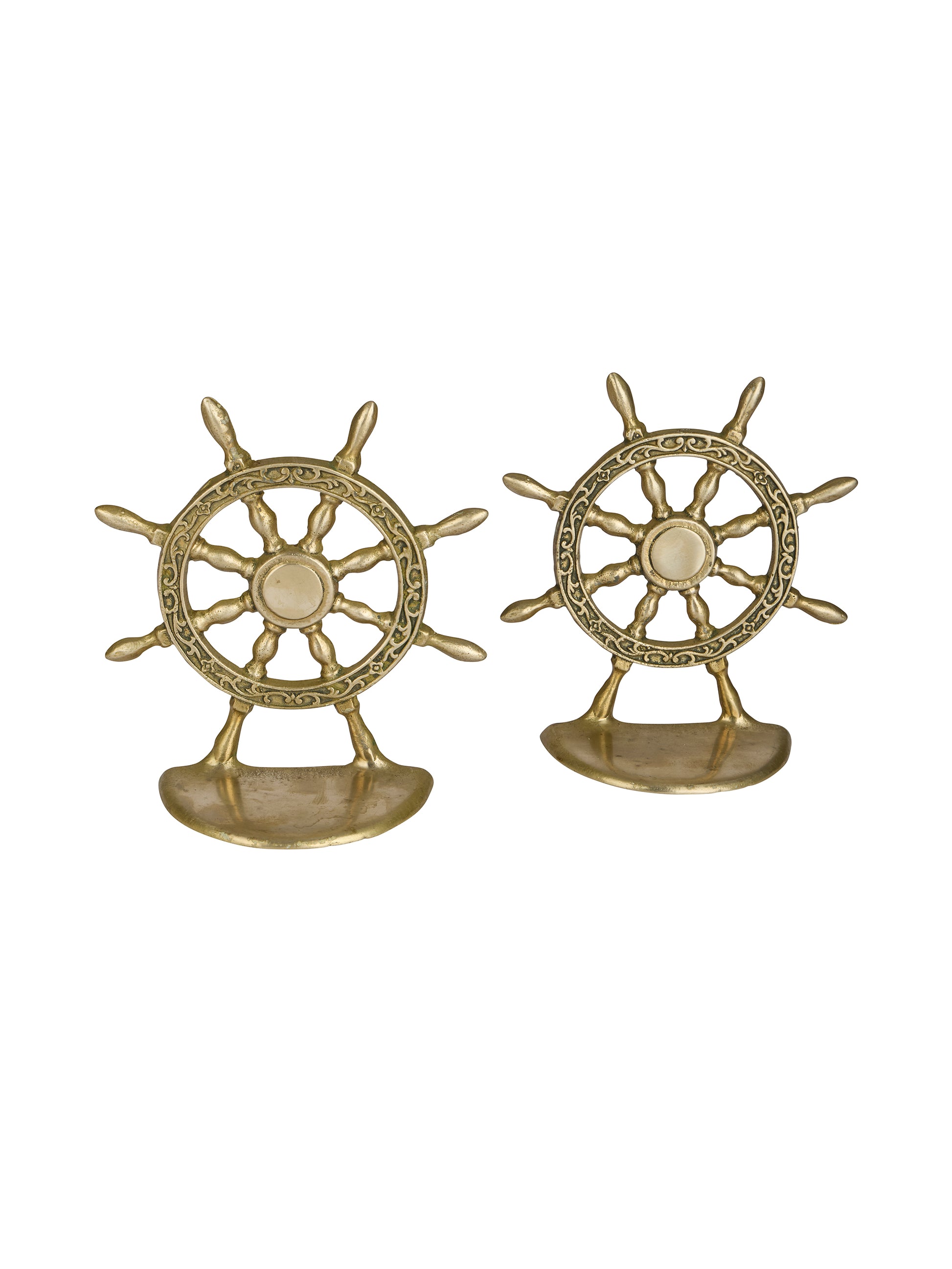 Vintage 1960s Ship Wheel Brass Bookends Weston Table
