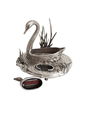  Vintage 1960s Silver Plate Swan and Cygnet Match Safe Weston Table 