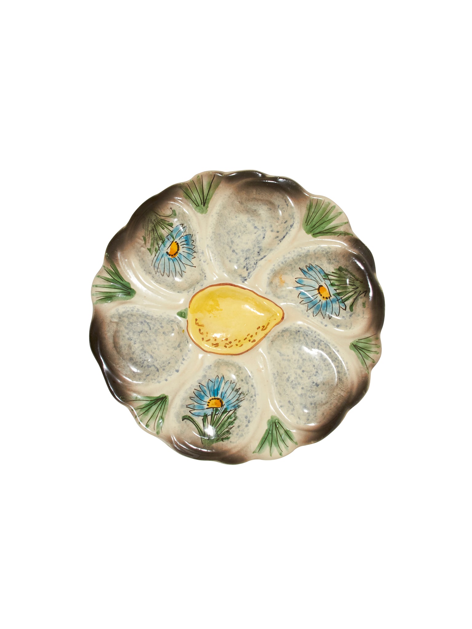 Vintage 1960s Vallauris Flower & Lemon Oyster Plate Weston Table