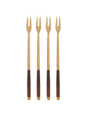 Vintage 1960s Wood and Brass Fondue Forks Set of Four Weston Table