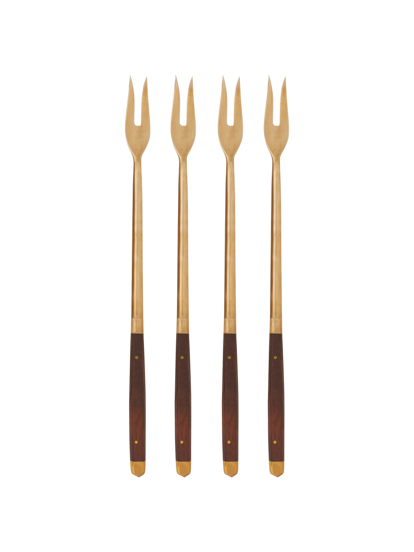 Vintage 1960s Wood and Brass Fondue Forks Set of Four Weston Table