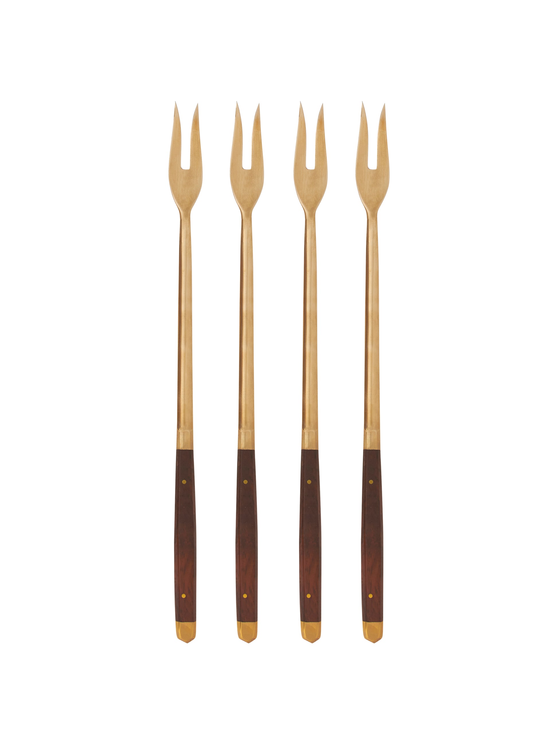 Vintage 1960s Wood and Brass Fondue Forks Set of Four Weston Table