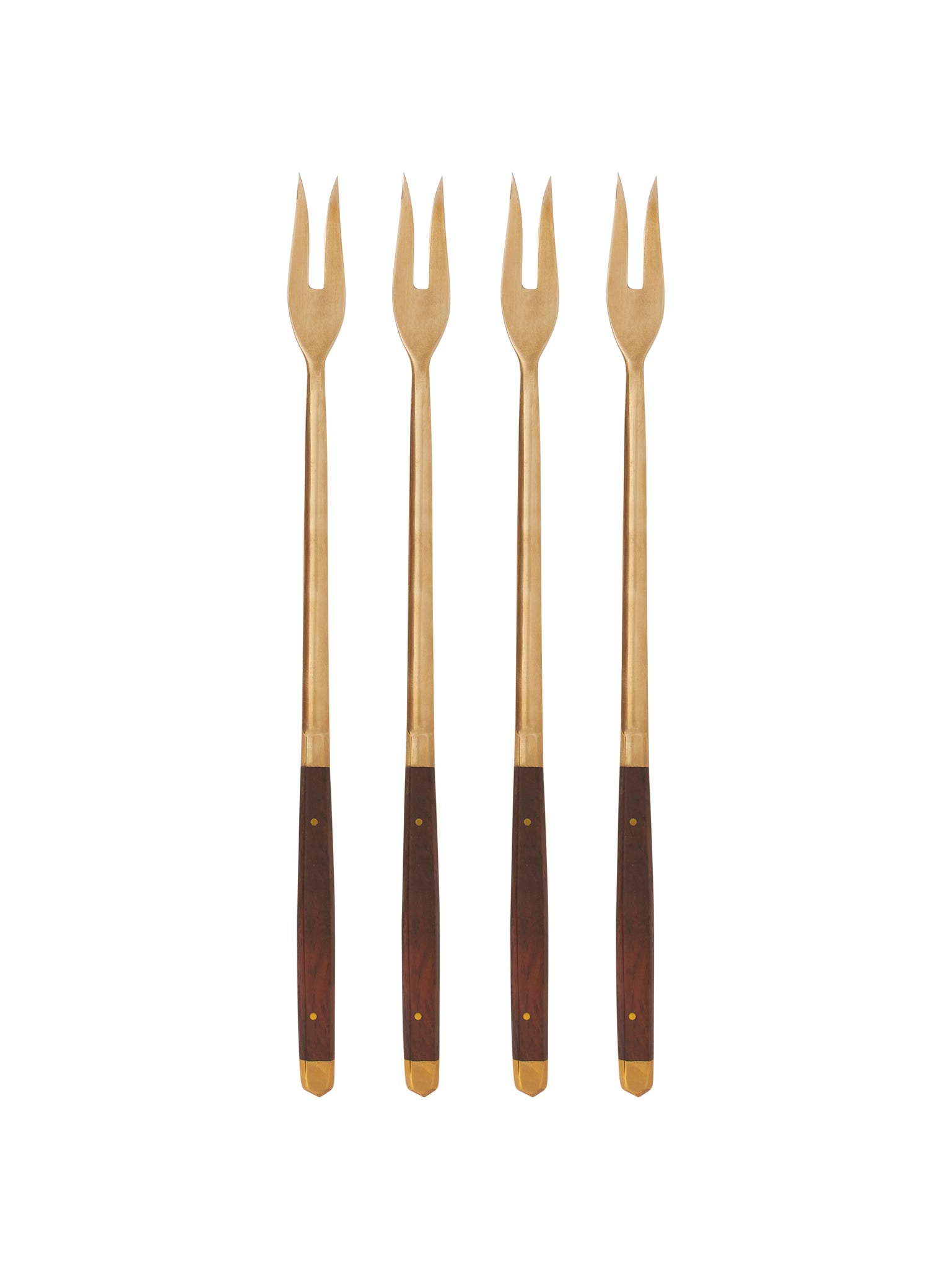 Vintage 1960s Wood and Brass Fondue Forks Set of Four Weston Table