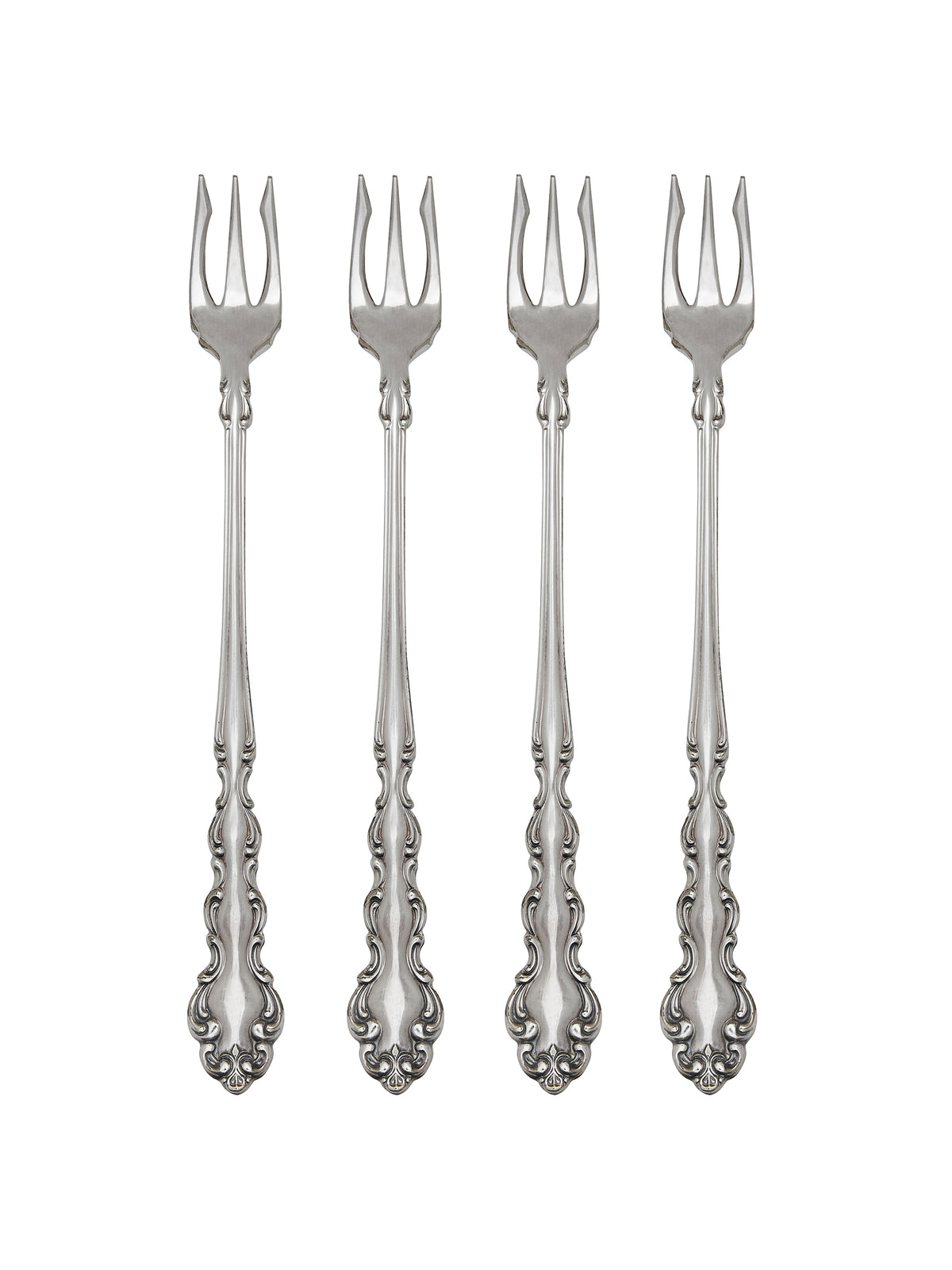 Vintage 1969 Modern Baroque Silver Plate Oyster Forks Set of Four Weston Table